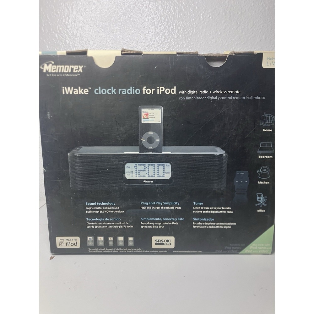 VTG iPod iWake Dock Memorex Dual Alarm‎ Clock FM AM Radio Model Mi4004 BLK *Read